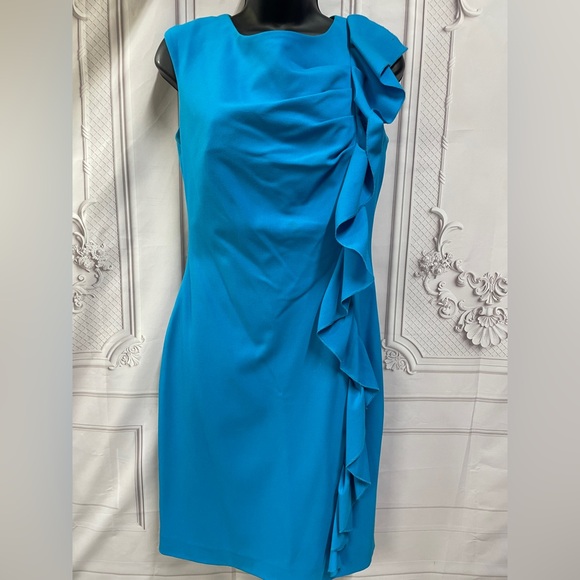 new directions Dresses & Skirts - New Directions Vibrant Blue Ruffle Sheath Size 4 Dress